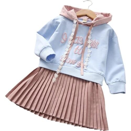 Kids Girls Printed Dress Hooded Pleated Dresses Letter Print Princess Casual Dress 2020 New Arrival Children Clothing 3-7Y GDN37