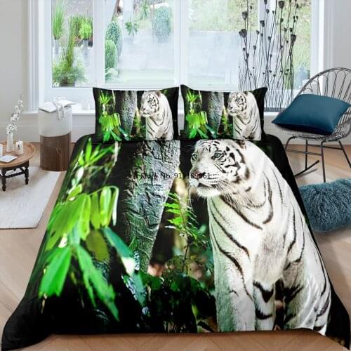 Home Textile White Tiger Animal Duvet Cover 3D Print Bedding Set Adults Bedclothes Pillowcase Twin Full Size 200x200 135x200