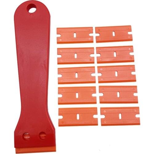 Red Plastic Razor Scraper 6-inch Long Handle Adhesive Remover Tool with 10 Double-Edge Blades for Window Tint Vinyl Scraper K66