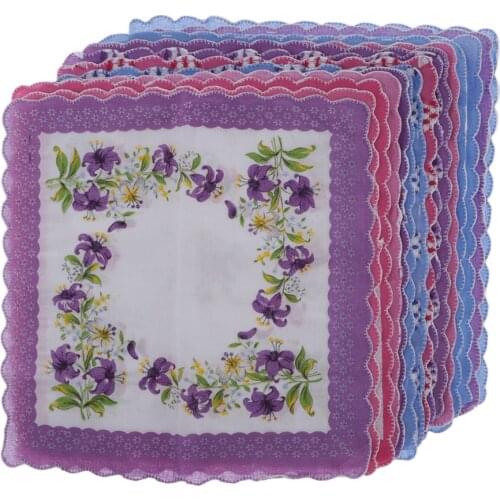 Pocket Sqaure Hanky Purple Whith15pcs Womens Vintage Floral Print Cotton Handkerchief