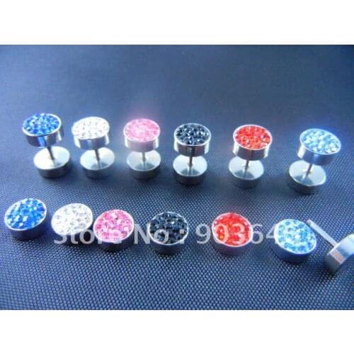 LOT50pcs Body Jewelry - Shine Crystal Gems Fake Ear Plugs Illusion Ear Tapers cheater Plug Tunnels Free Shipping 8mm look