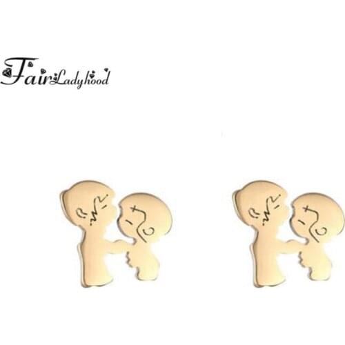 Fairladyhood Cute Couples Earrings Gold Earrings For Couples Love Earrings Stainless Steel Earrings Jewelry