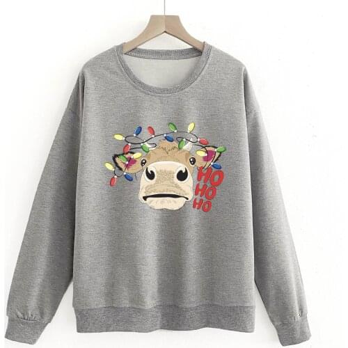 Fashion Women Christmas Blouse Elk Print Shirt Pockets O Neck Long Sleeve Long Loose Casual Blouses Tops Women Ladies Shirt 2021