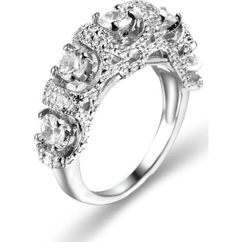 MOONROCY Silver Color CZ Crystal Rings Cubic Zirconia Wedding Ring Engagement Ring Jewelry for Women Gift Dropshipping