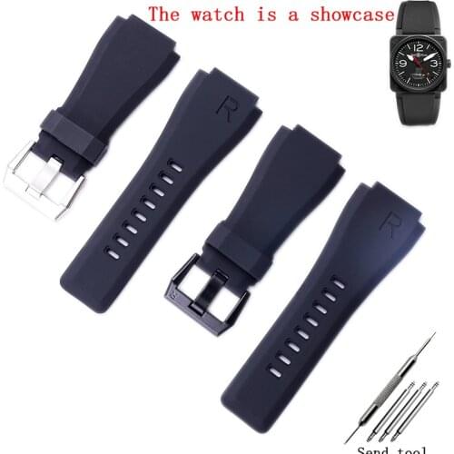 Mens and womens rubber watches with pin buckle suitable for Bell Ross BR01 34*24mm waterproof silicone sports strap