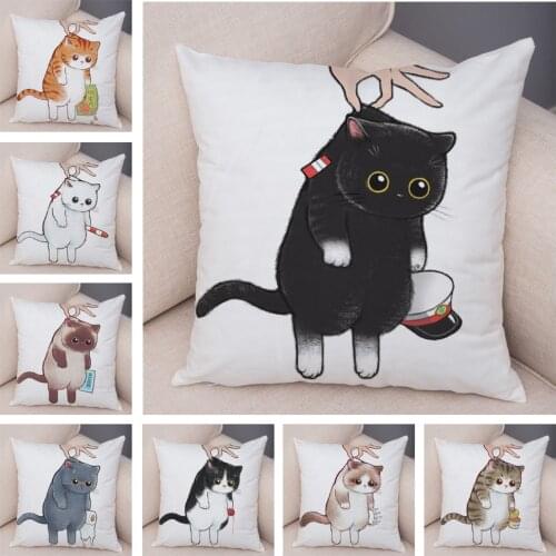 Cute Cartoon Cat Cushion Cover Decor Funny Lovely Pet Animal Print Pillowcase for Sofa Home Car Soft Plush Pillow Case 45x45cm