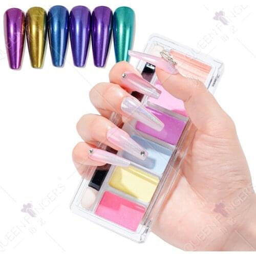 A Set/6 Color Nail Powder Nail Solid Magic Mirror Powder Soak Off Gel Nail Powder Pigment Make Up Aurora Glitter Eyeshadow