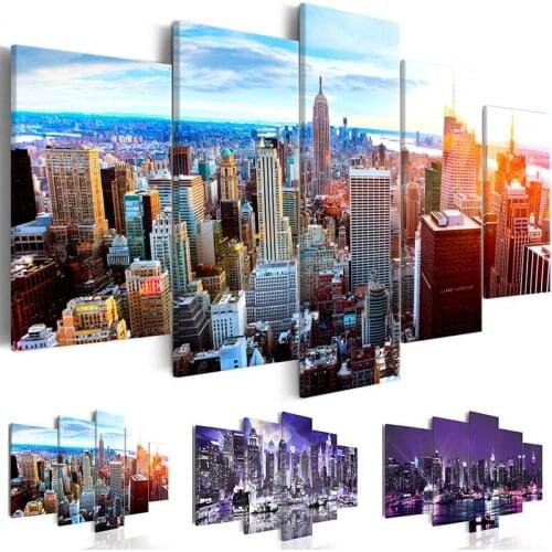 Five-Piece Set Canvas Painting Art Poster High-Rise Building Landscape Print Modular Picture Living Room Modern Decorative Mural