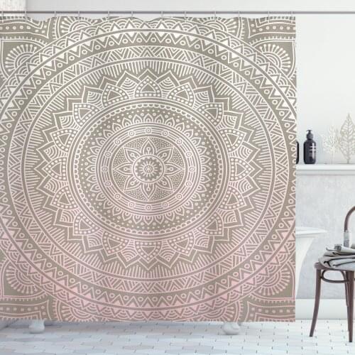 Mandala Shower Curtain Set Ethnic Medallion Art in Muted Colors Curtain for Bathroom Decor 12 Hooks Decorative Bath Accessory