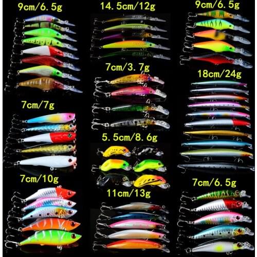 LINGYUE 58pcs/lot Hard Baits Set Mixed Minnow/Pencil/VIB and Hard Frog Bait 10 Different Style Wobblers Fishing Tackle Wholesale