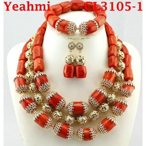 Natural Coral Beads Fabulous Coral Wedding African Beads Jewelry Sets Luxury Bride Costume Statement Necklace Jewelry Set