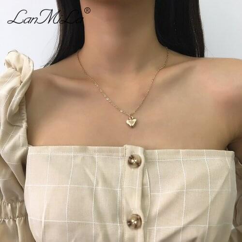 LanMiLa New 2021 Fashion Minimalist Metal Heart Pendant Clavicle O-chain Necklace For Women Jewelry