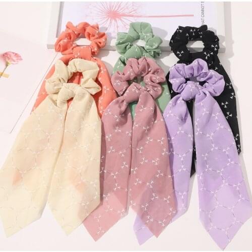 2021 New Fashion Chiffon Streamer Large Intestine Hair Ring Super Fairy Wave Dot Simple Ponytail Hair Accessory Headwear