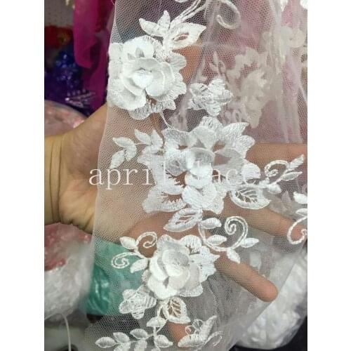 New stock htt006 # 5 yards offwhite 3d sequin mesh net tulle mesh lace for bridal wedding dress/sawing