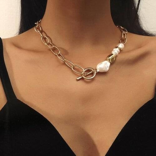 ORNAPEADIA OT Buckle Pearl Choker Necklace for Women Simple Minimalist Clavicle Zinc Alloy Chain Punk Metal Jewelry Wholesale
