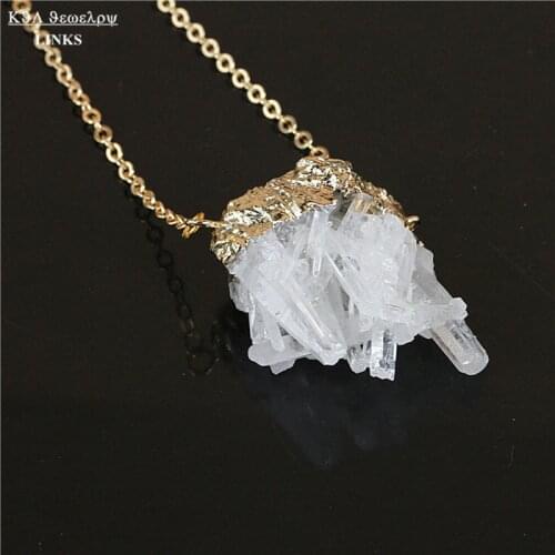 White Freeform Quartz Geode Stone Necklace Natural Druzy Drusy Gem Stone Pendant Necklaces For Women Statement Jewelry
