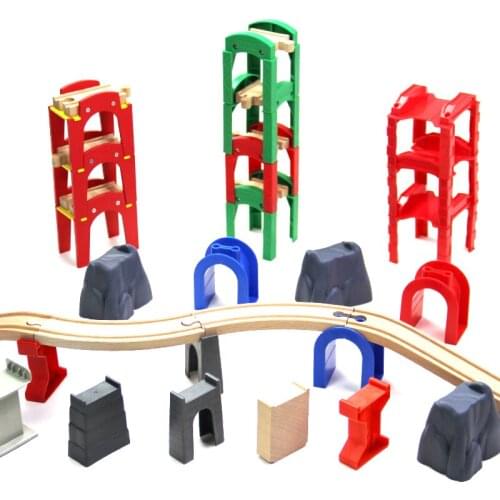 Plastic pier wooden track accessories compatible with brand magnetic track toy A variety of wooden track for brand train car