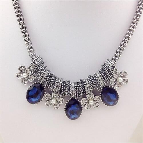 QianBei Womens Chain Crystal Bib Statement Necklace Pendant Choker Fashion Jewelry Bridal Wedding Party Gift FREE Shipping
