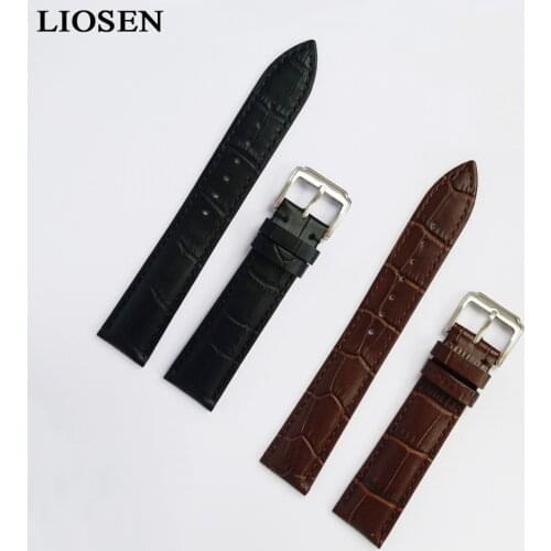 LIOSEN WatchbandsMen Women Genuine Leather Stainless Steel Buckle Strap Watch Band 16 22 24 mm Black Brown