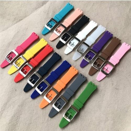 Colorful Watchband for Swatch Strap Buckle For SWATCH Silicone Watch Band 17mm Black Watch Accessories Women Colorful Band Strap