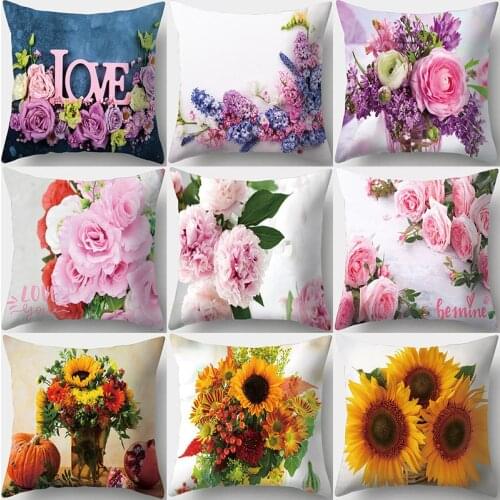 Pink Rose Flower Pattern Decorative Cushions Pillowcase Polyester Cushion Cover Throw Pillow Sofa Decoration Pillowcover 40827