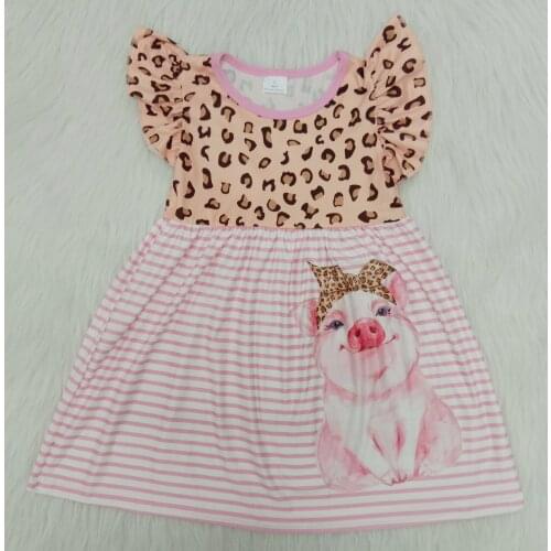 RTS Baby Clothing Children Summer Girl Outfit Small Fly Sleeve Girls Pig Pattern Striped Dress Kids Leopard Printed Kids Dress