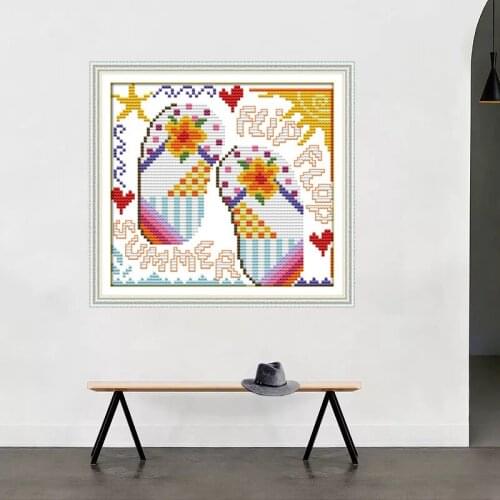 Flower slippers Printed Canvas Cross Stitch Kit Home Decore 11CT Fabric 14CT Canvas DMC Embroidery Needlework Cross-stitch set