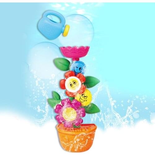 Cute Flowering Bath Toys Water Fall Station Garden Squirter Toy with Cups Watering Wall-Mounted Bathroom Shower for Kids