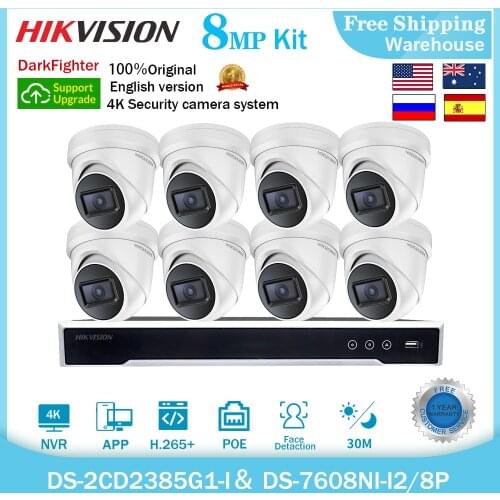 Hikvision 4K 8CH IP Camera Security Kit 8MP DS-2CD2385G1-I NVR DS-7608NI-I2/8P Onvif POE CCTV Video Recorder Surveillance System