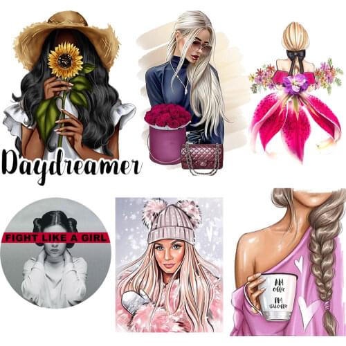 Fashion Girls Iron On Patches Heat Transfer Sitckers On Clothes Thermal Stickers DIY T-Shirts Iron On Transfer Stripe On Clothes