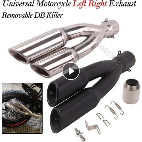 Universal Motorcycle Double Hole Exhaust Pipe Pot Echappement Moto Motorbike Muffler Escape For benelli 502C Ninja 250 R1 R3 R25
