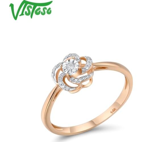 VISTOSO Pure 14K 585 Two-Tone Gold Sparkling Illusion-Set Miracle Plate Diamond Flower Ring For Women Anniversary Fine Jewelry