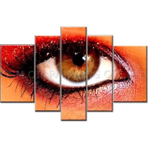Top Artist Handmade High Quality 5 Panels Abstract Modern Eye Oil Painting on Canvas Handmade Big Realist Eyeball Oil Painting