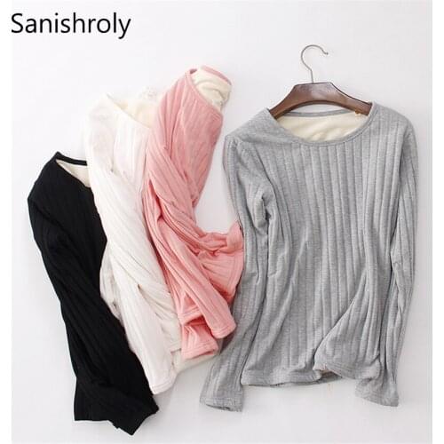 Sanishroly Autumn Winter Women Casual T-Shirts Tee Warm Thick Velvet T Shirt Ladies Long Sleeve T Shirts Tops Plus Size 2XL S224