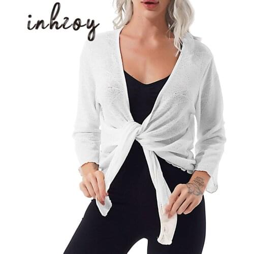 Womens Transparent Shawl Cardigan Light Knit Fashion Front Tie Up Blouse