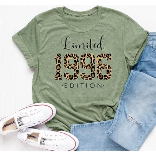 Limited Edition Vintage 1996 Leopard Sweatshirt Birthday Gift Women 100% Cotton Lady Clothes Fashion O Neck Short Sleeve Tees