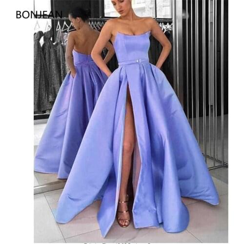 Lavender Strapless Off the shoulder Long evening dresses 2019 Sexy Slit side Simple Formal dress abiye robe de soiree