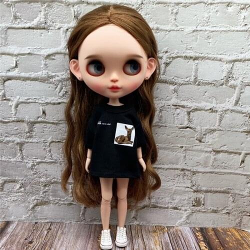 1pcs Handmade Cool Blyth Clothes Black Cartoon T-shirt Skirt for ob24,azone s,barbies,blyth 1/6 Doll Clothes Accessories