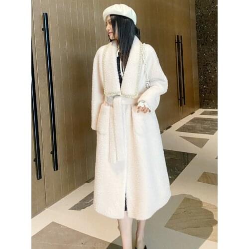 100% Genuine Wool Fur Coat Long Slim Female Jacket Elegant Jackets for Women 2020 Warm Womens Clothing Mujer Chaqueta Zjt1576