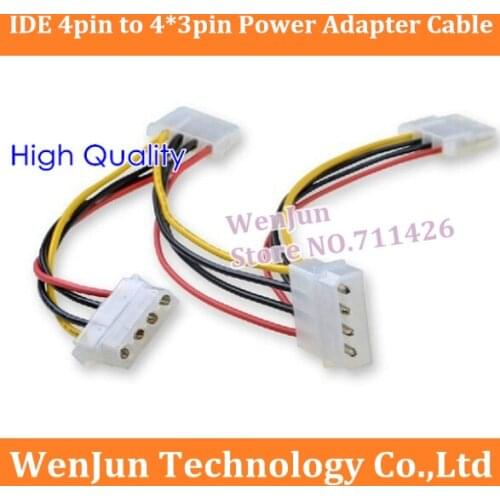 100PCS High Quality 4 Pin Molex Male to 3x 4-Pin Molex IDE Female Power Y Splitter Adapter Cable IDE 4pin Extension Cabl