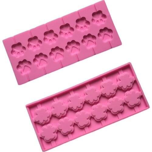 12-Cavity DIY Cat Claw Shape 3D Silicone Lollipop Mold Candy Chocolate Gummy Fondant Mould Puppy Dog Paw Soap Bakeware Baking