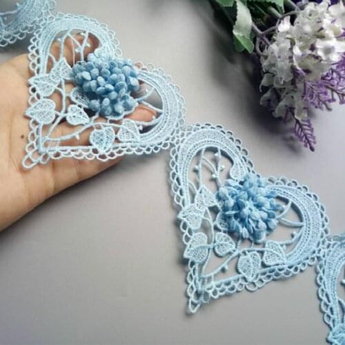 20pcs 10cm Blue Cotton Heart Flower Lace Trim Embroidered Lace Ribbon Handmade Wedding Dress Patchwork Sewing Supplies Craft