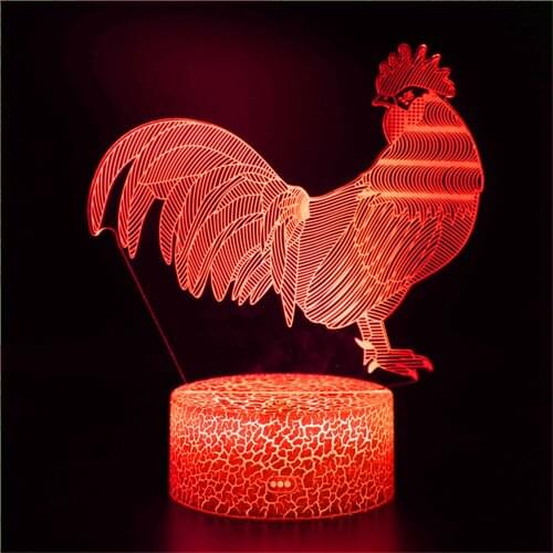 3D Night Light Animal Hen Sculpture Decoration Creative Decoration Rooster Animal Gardening Decoration Christmas Gift LED Light