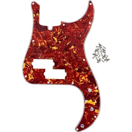 FLEOR Red Tortoise P Bass Pickguard Pick Guard Scratch Plate 4Ply with Mounting Screws for Bass 4 String