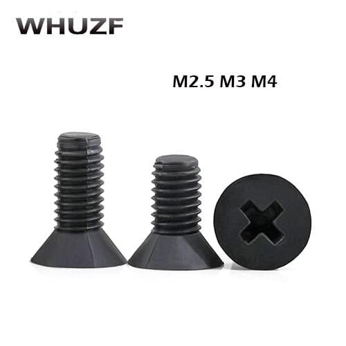 50pcs/100pcs M3 M4 black cross flat plastic screw Nylon insulated screw countersunk head cross bolt screw