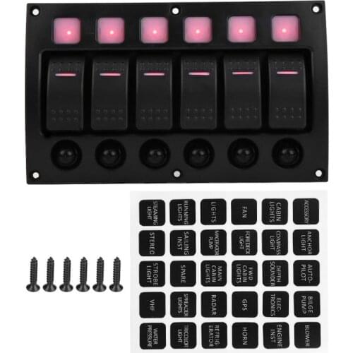 6P 6 Gang 12/24V Car On/Off Toggle Switch Panel with LED Light Indicator Circuit Breaker for Car Boat RV Yacht