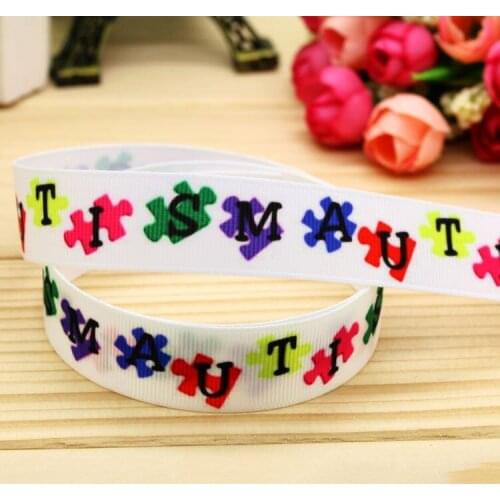 7/8'' Free shipping autism printed grosgrain ribbon hairbow headwear party decoration diy wholesale OEM 22mm P5587