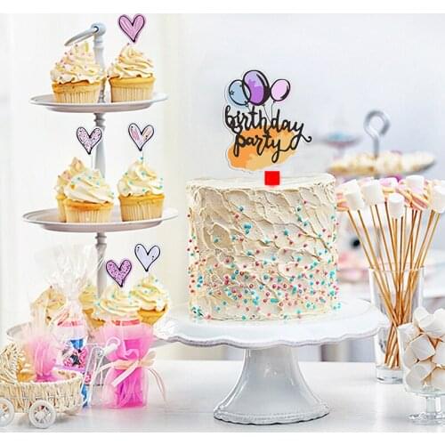 6pcs/lot Love Happy Birthday Acrylic Cake Topper Balloon Birthday Cupcake Toppers Decor for Kids Birthday Party Cake Decorations
