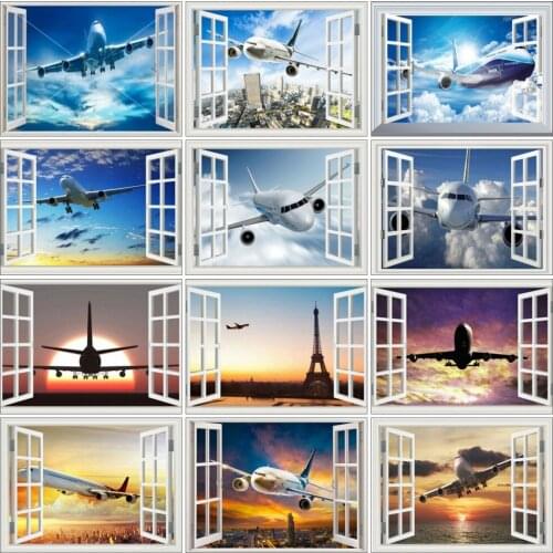AZQSD Full Round Drill Diamond Embroidery Aircraft Window Mosaic Handicraft Gift Diamond Painting Scenic Childrens Room Decor