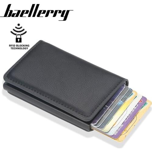 Baellerry New Men Wallet Blocking Rfid PU Leather Vintage Credit Card Holder Unisex Antitheft Security Aluminum Metal Purse
